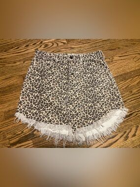 We The Free Leopard Print Frayed Hem Jean Shorts - Beige & Black